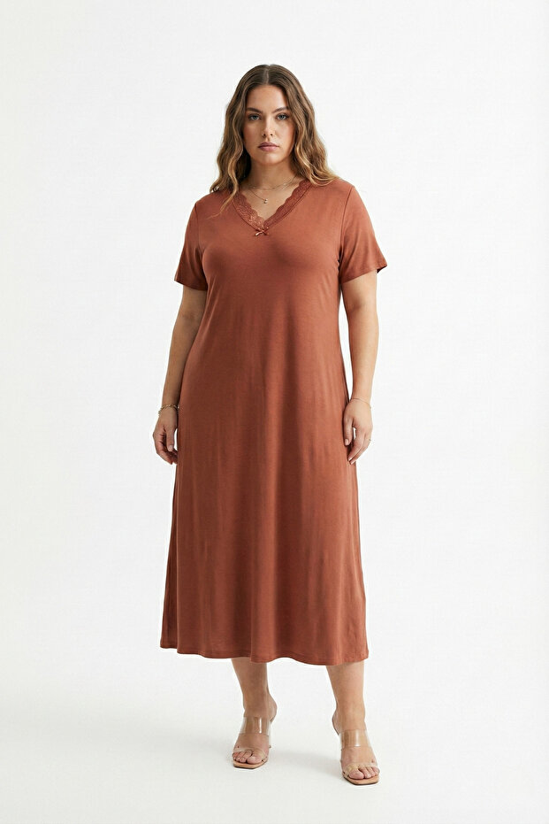 Lace Detailed Bamboo Flared Skirt Dress