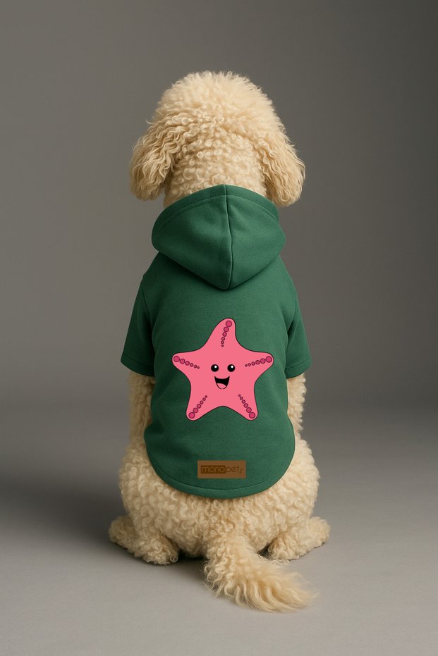 Printed Dog and Cat Clothing & Dress with Fleece Inside - Green Color K Hooded Hoodie Bccac