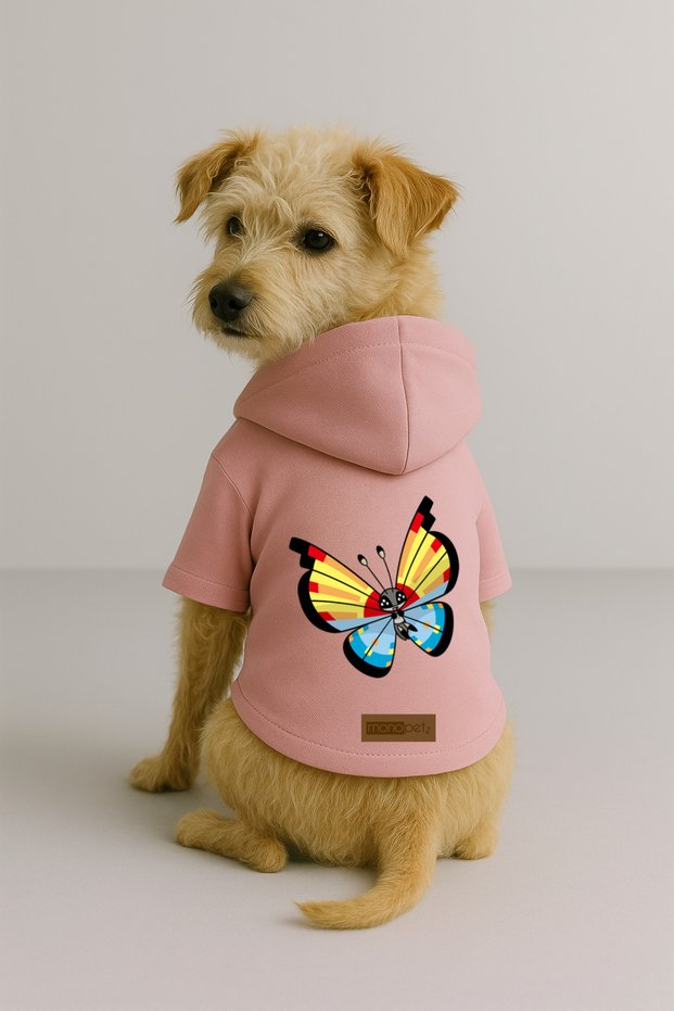 Printed Fleece Inside Dog and Cat Clothing & Dress - Pink Color K Hooded Hoodie Be008