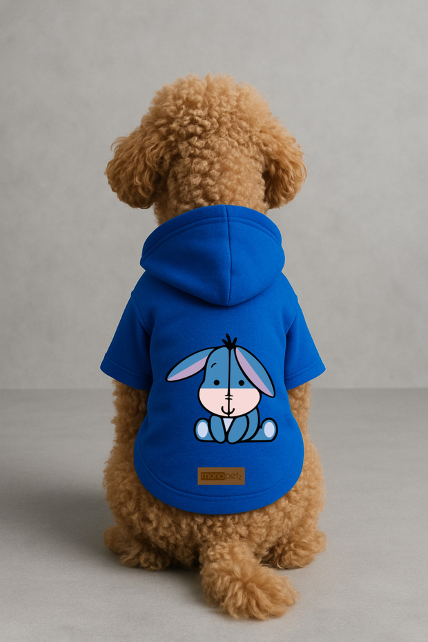 Printed Dog and Cat Outfit & Dress with Fleece Inside - Blue Color K Hooded Hoodie Bf963