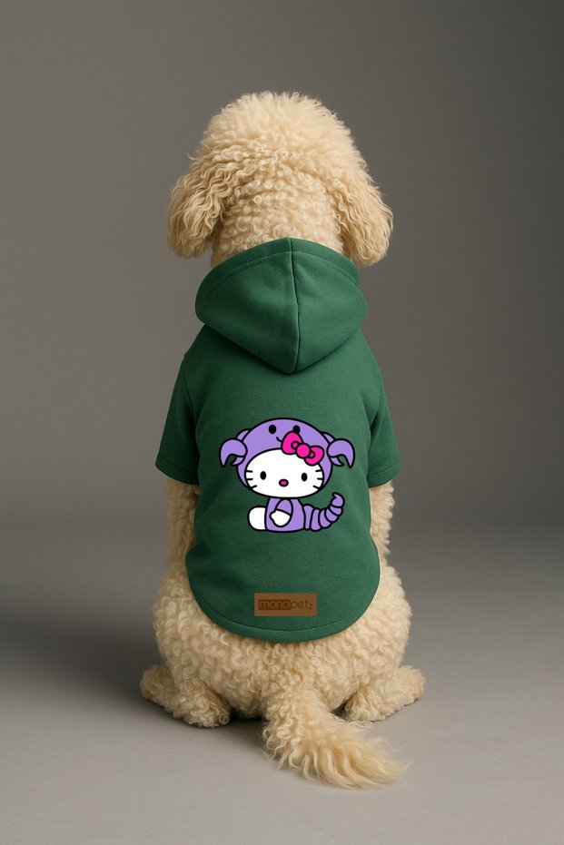 Printed Dog and Cat Clothing & Dress with Fleece Inside - Green Color K Hooded Hoodie B9357