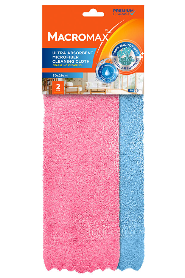 Ultra Absorbent Microfiber Cloth 2 Pcs Streak-Free Lint-Free