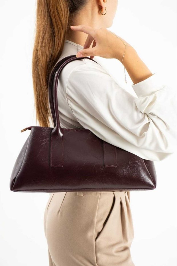 Women's Leather Wide Cylinder Arm and Shoulder Bag Burgundy
