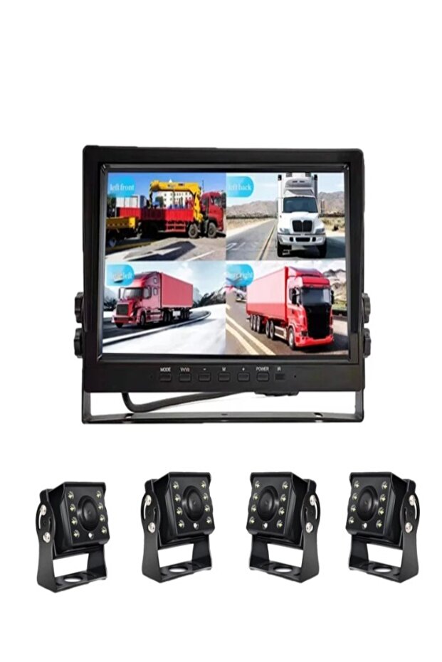 Backup Camera System with 4 Cameras and Monitor, Quad Split Screen Display, Night Vision, for Trucks - 1
