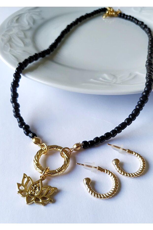 Lotus Flower Necklace Earring Set
