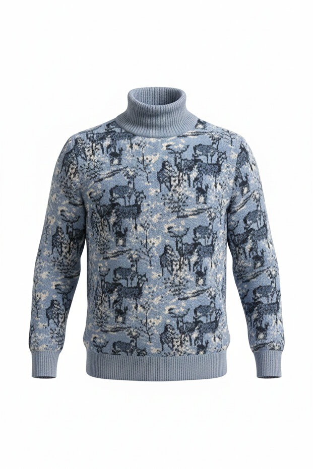 سترة رجالية بنمط نصف ياقة صياد منقوشة بنقش الغزلان - 4