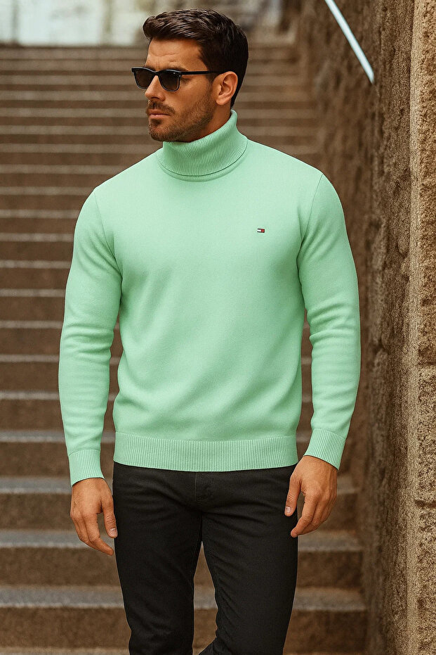 Erkek Kışlık Basic Uzun Boğazlı Mint Kazak - 3