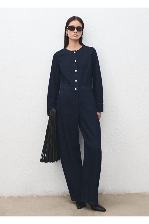 Düğmeli kot tulum - 2