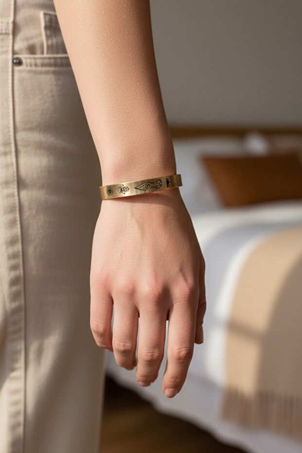 Pure Copper Bracelet with Ancient Symbol – Handmade Adjustable Cadim Protection Symbol Design Bracelet