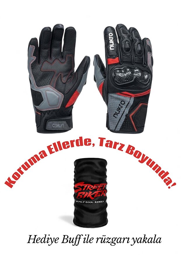 Nukro Draven 3 Season Leather Gloves – Red