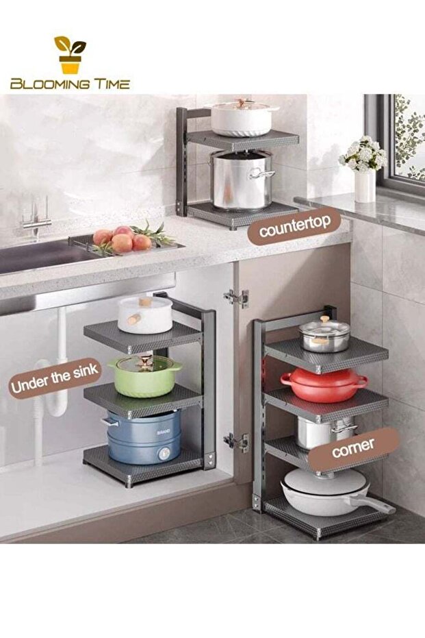 رف تخزين مطبخ متعدد الطبقات أحادي الجانب - أسود - 5