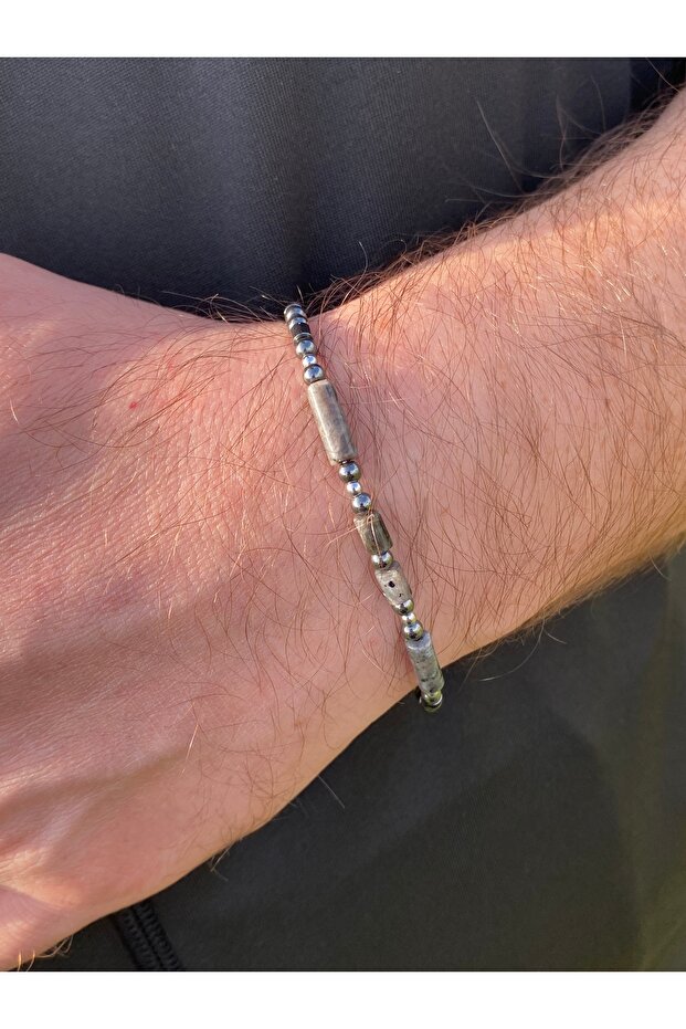Men's Bracelet Natural Stone Marble Look Silver Color