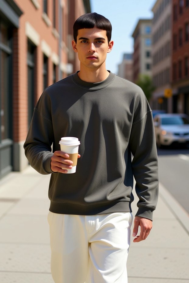 Men's Crew Neck Low Sleeve Oversized Mold Sweatshirt Functional Durable Quality Stylish
