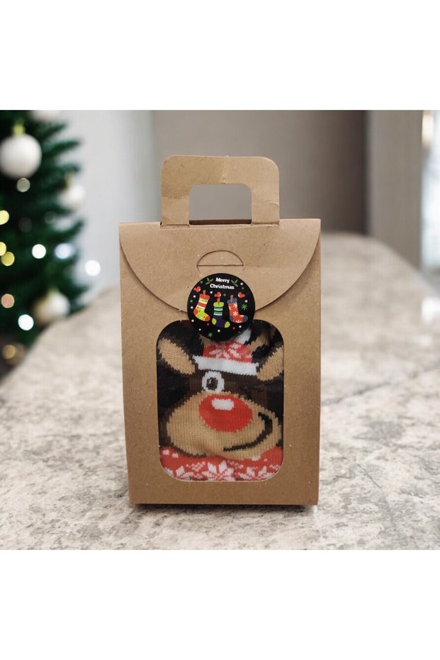 4 Pieces Christmas Gift Socks Inside Kraft Bags Mixed Christmas Pattern New Year Gift