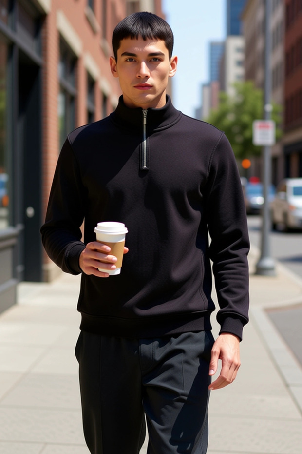 Men's Mock Neck Zippered Standard Sleeve Regular Fit Sweatshirt Functional Durable Comfortable