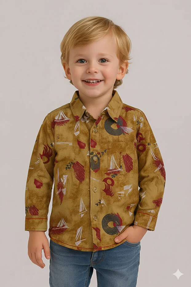 Adventure Sail Print Cotton Shirt for Boys