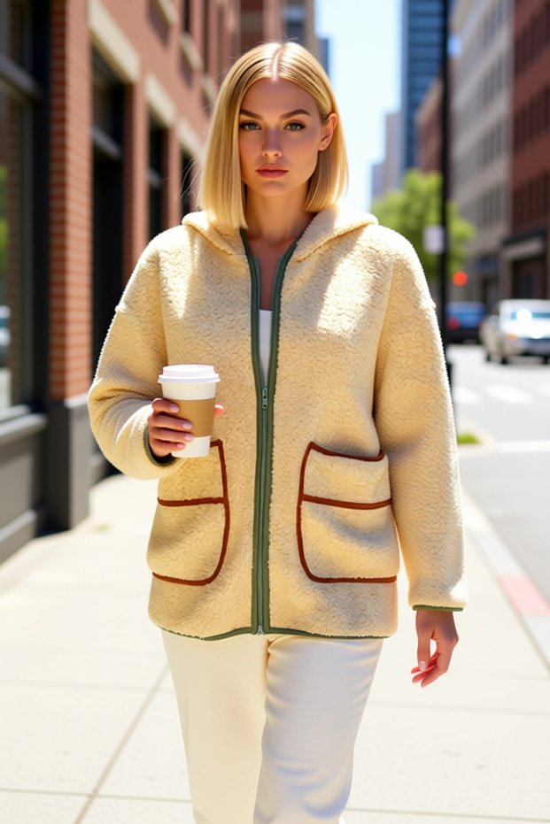 Women's Hooded Low Sleeve Zippered Plush Sweatshirt Functional Durable Quality Modern