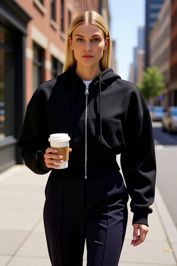 Women's Hooded Low Sleeve Zippered Knitted Sweatshirt Functional Durable Quality Aesthetic