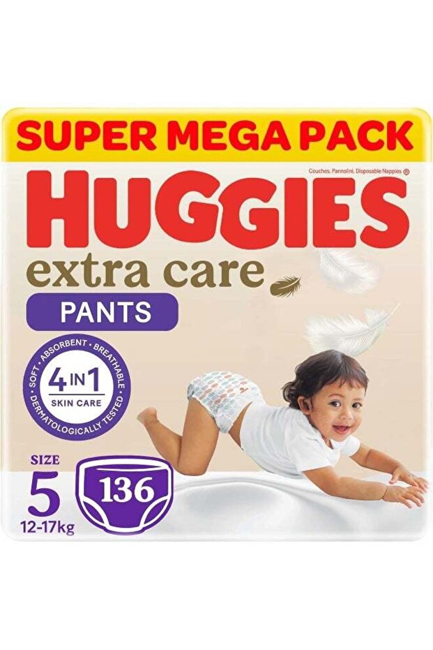 Extra Care Culottes, Size 5 (12-17 kg), Super Mega Pack, 136 Diaper Pants