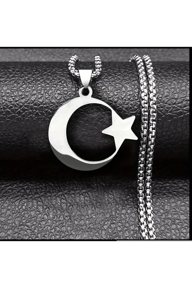 Yiwu 1Pc Stainless Steel Moon & Star Pendant Necklace for Men & Women - Celestial Minimalist