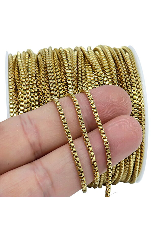 Cube Pattern Gold Plated Necklace Bracelet Making Chain 1 Meter