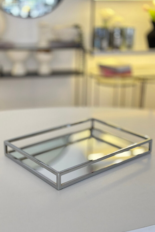 Metal Mirrored Tray Silver Presentation Tray Decorative Metal Tray