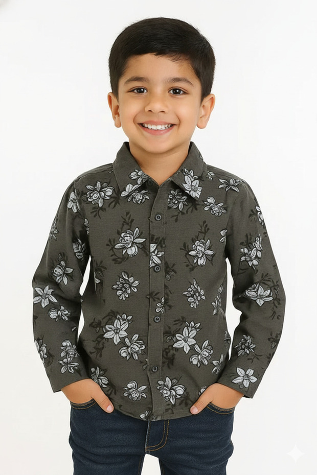 Olive Bloom Boys’ Floral Button-Down Shirt