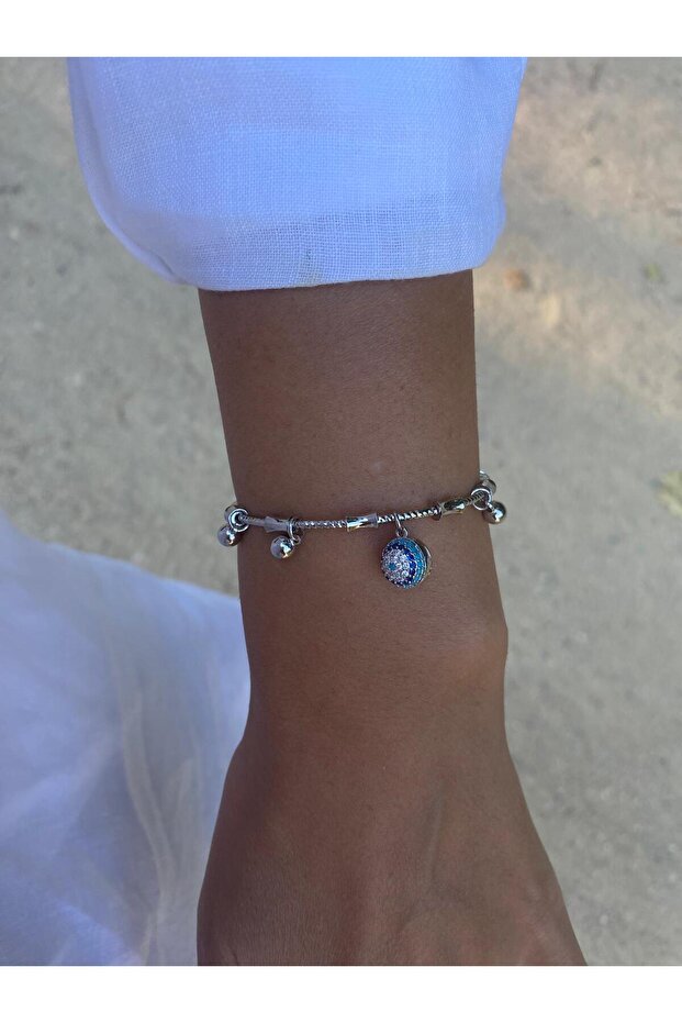 Pndr Model Evil Eye Beaded Silver Bracelet