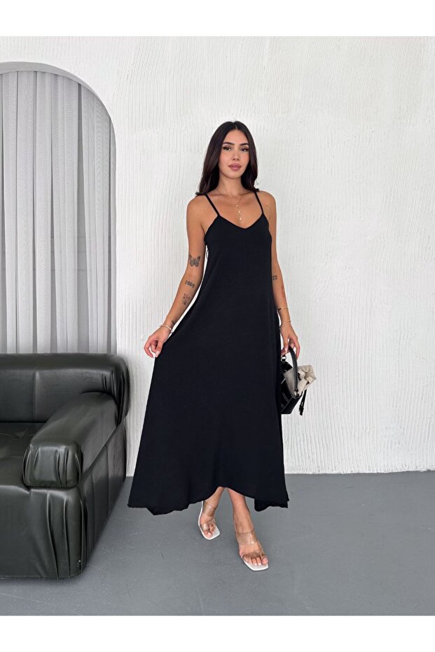 Women's Suspender Adjustable V-Neck Suspender Slit Trend Aerobin Long Dress