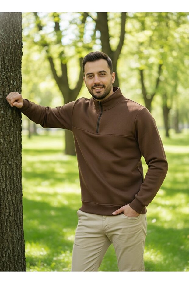 Unisex Relax Fit Comfortable Cut Cotton Fleece Inside 3 Thread Half Zipper Di Mock Neck Weatshirt