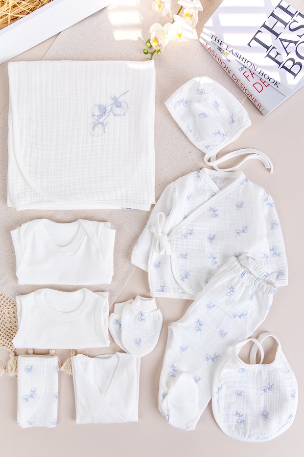 Floral 100% Cotton Muslin 10-Piece Baby Girl Hospital Release Newborn Set