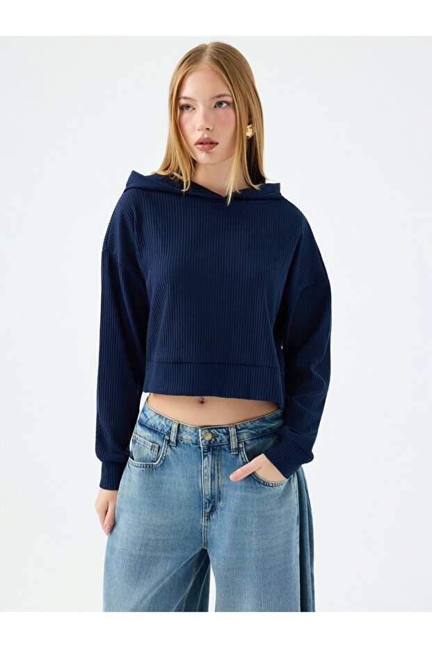 Long Crop Kadın Sweatshirt - 1
