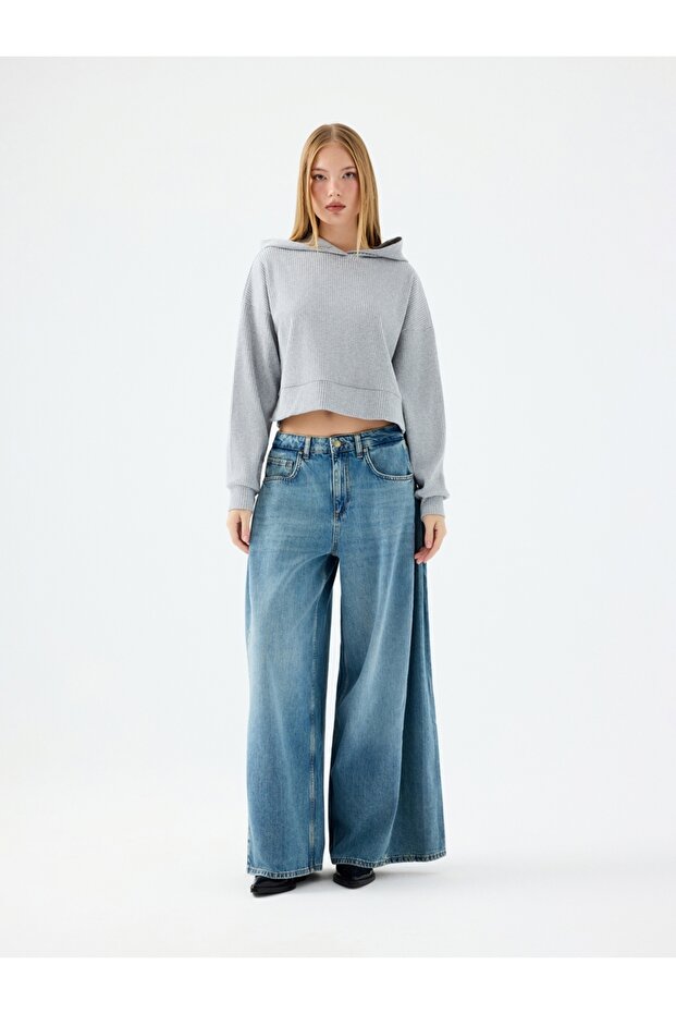Long Crop Kadın Sweatshirt - 2