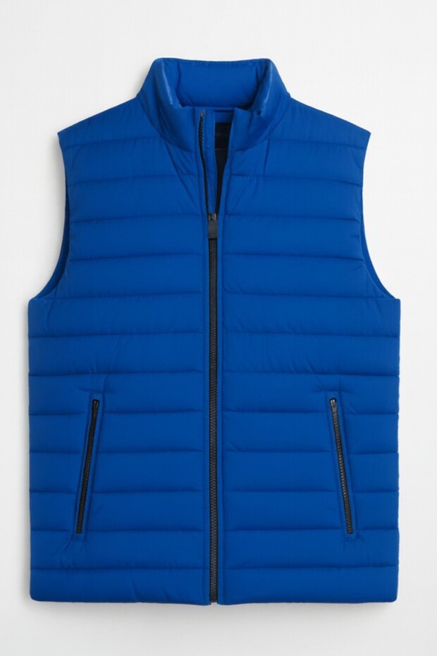 Men's Quilted Lined Puffer Vest with Double Pockets and Zipper