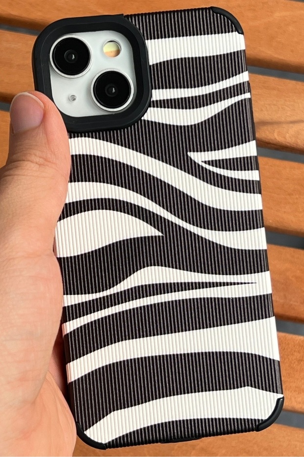 iPhone 13 and 14 - Zebra Pattern Case Velvet Texture Non-Removable Printed Cover - Camera Protruding