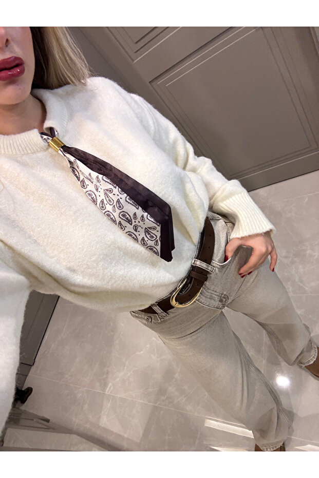 Fularlı Şık Triko Kazak - 3