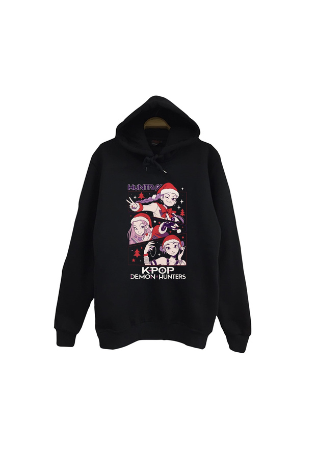 K-Pop Demon Hunters - New Year Printed Unisex 100% Cotton Hooded Black Sweatshirt