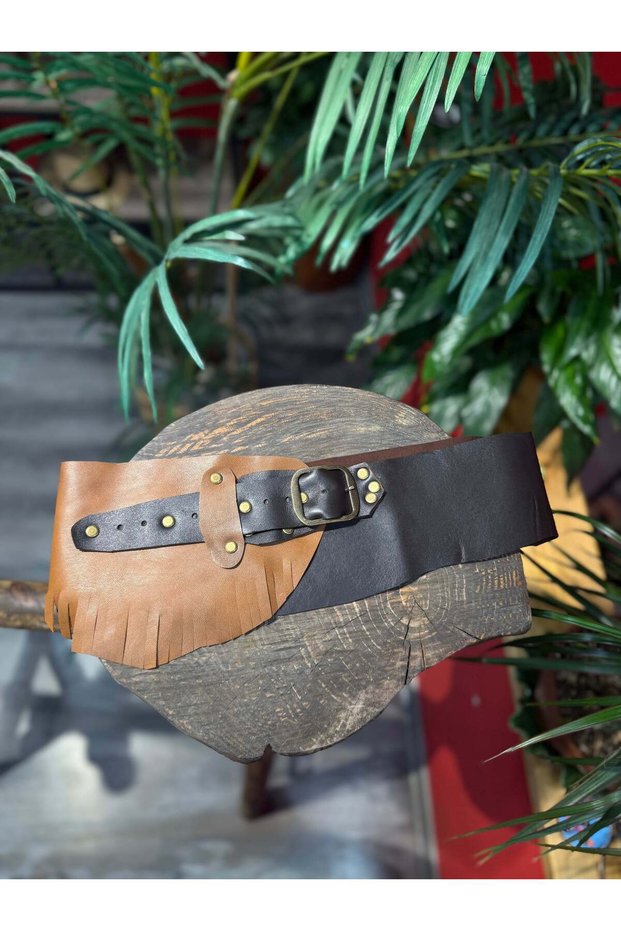 Reeve Tasseled Genuine Leather Bohemian Handmade Waist Belt – Tan & Cream