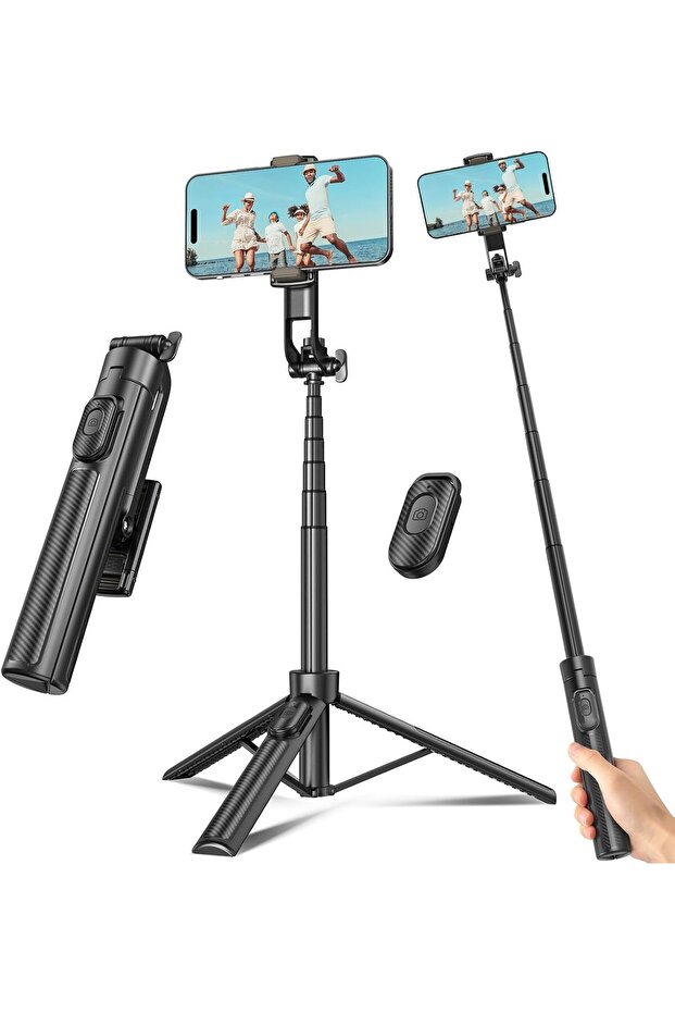 Selfie Stick Travel Tripod with Remote & Phone Holder, Extendable 50 Inch, Black