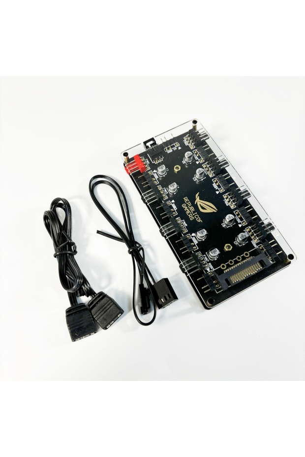 black CX FUTRUE Dual 8-Way Interface Chassis Cooling Fan Hub, STAT And 5V 3PIN ARGB&8+12V 4PIN PWM&8