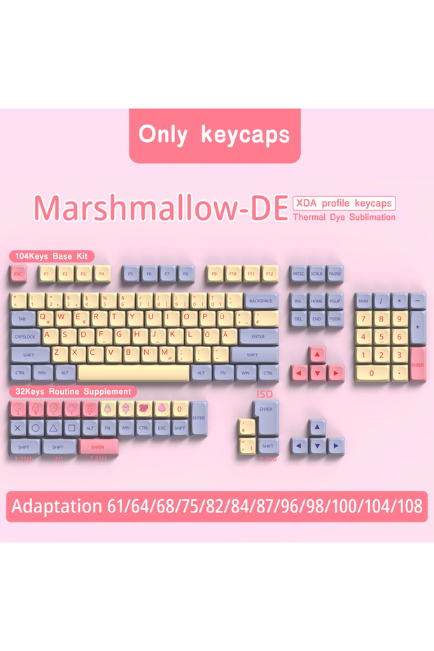 أغطية مفاتيح لوحة مفاتيح Marshmallow DE XDA Profile PBT German Keycap Dye-Sub ISO Alice Layout 7U مفتاح المسافة
