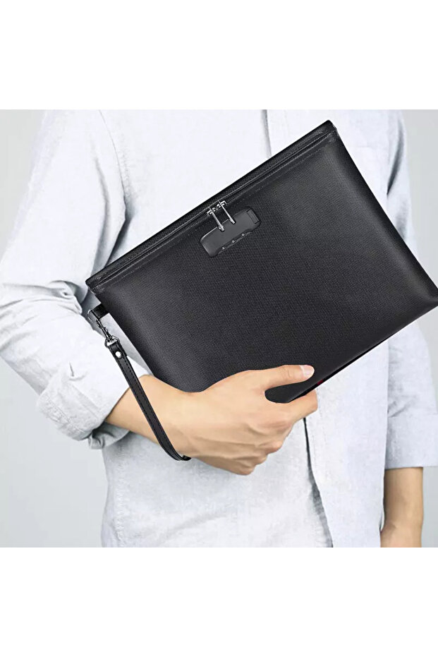 Black Factory Supply Zipper Bag with Lock Fireproof File Bag Safe Document Fireproof Money Bag