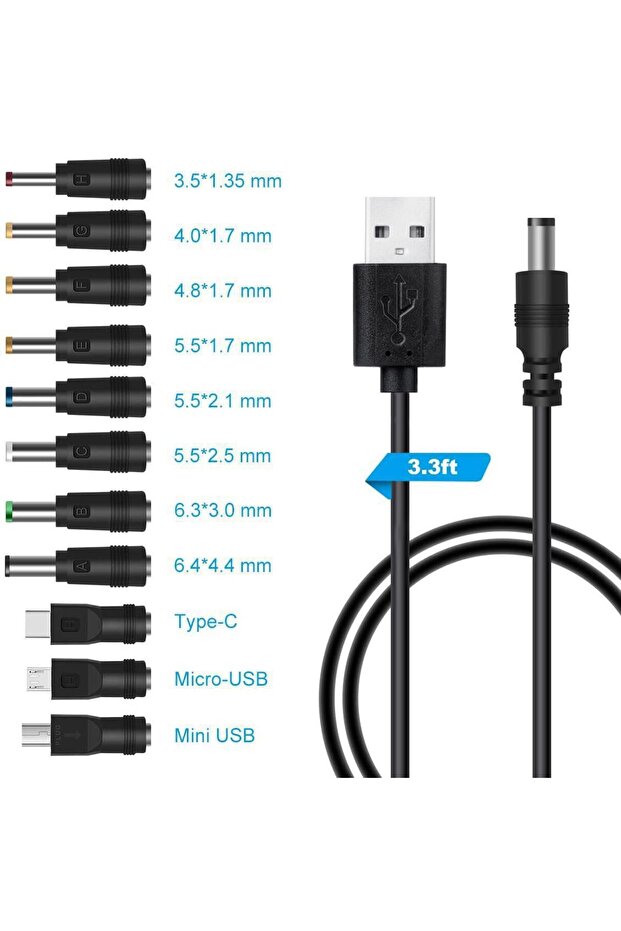 كابل 5 فولت 11 قابس USB إلى DC 5.5*2.1 مم محول تعزيز سلك رفع موصل USB A ذكر إلى 3.5 جاك