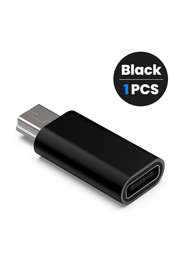 1 قطعة محول من النوع C إلى Mini USB أسود للشحن السريع ونقل البيانات USB C أنثى إلى MiniUSB ذكر