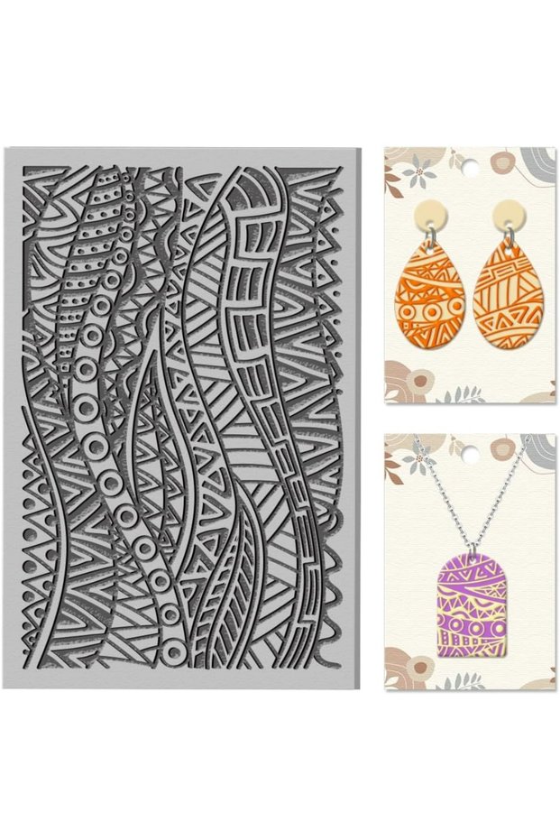 AECH03-20066 Tribal Clay Texture Mat Clay Modeling Pattern Pad Vintage Waves Texture Sheets for Poly