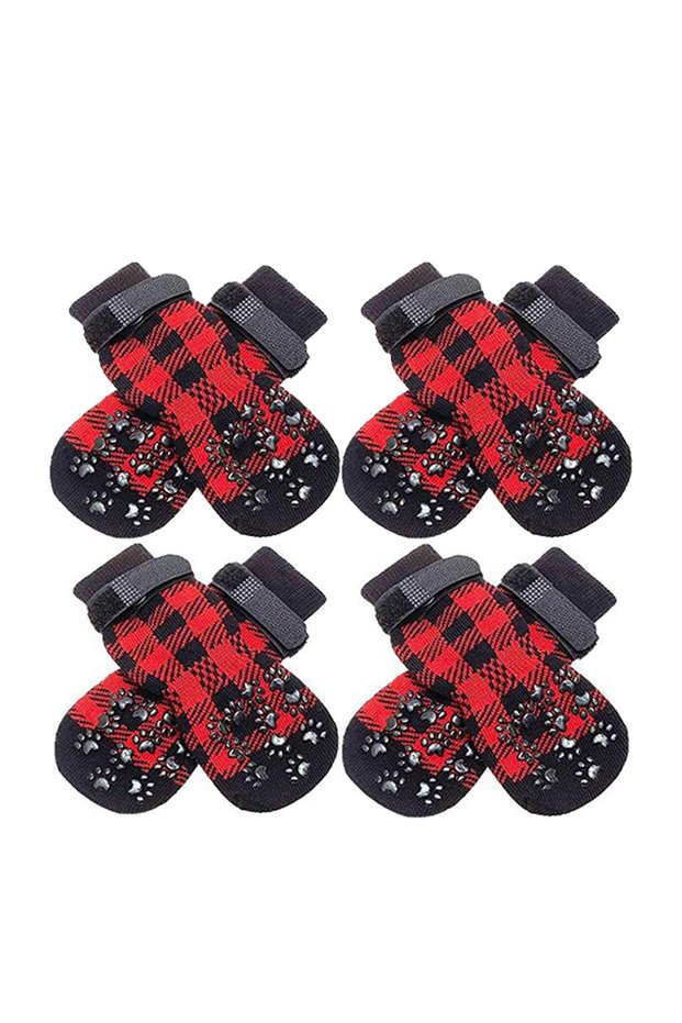 S Red 4PCS/Set Pet Socks Foot Cover Cat And Dog Socks Outdoor Non-Slip Waterproof Shoes Large And Sm