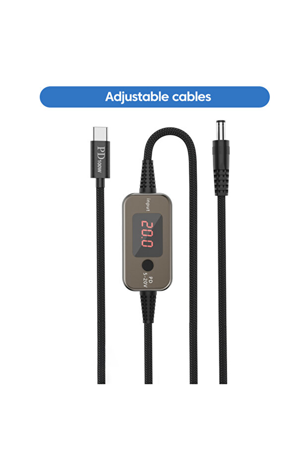 كابل تعزيز الطاقة من USB C إلى DC بطول 1.2 متر وقوة 100 واط، يمكن تعديله من 5 فولت إلى 20 فولت، وحدة رفع الطاقة، شحن سريع