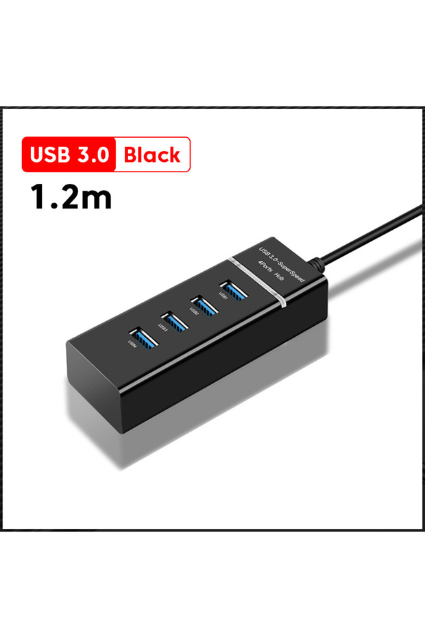 موزع USB 3.0 أسود 120 سم مزود بـ 4 منافذ ومحول موزع USB عالي السرعة 5 جيجابت في الثانية لملحقات الكمبيوتر الشخصي
