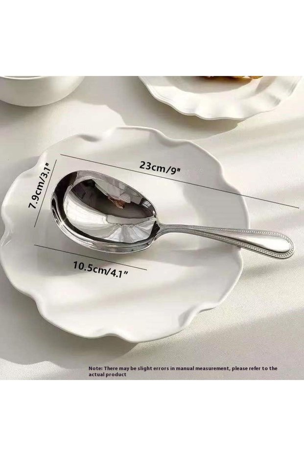 1PCS 1Pc Stainless Steel Spoon Large Kitchen Spoon Flat-bottomed Rice Soup Ladle For Dessert Ice Cre