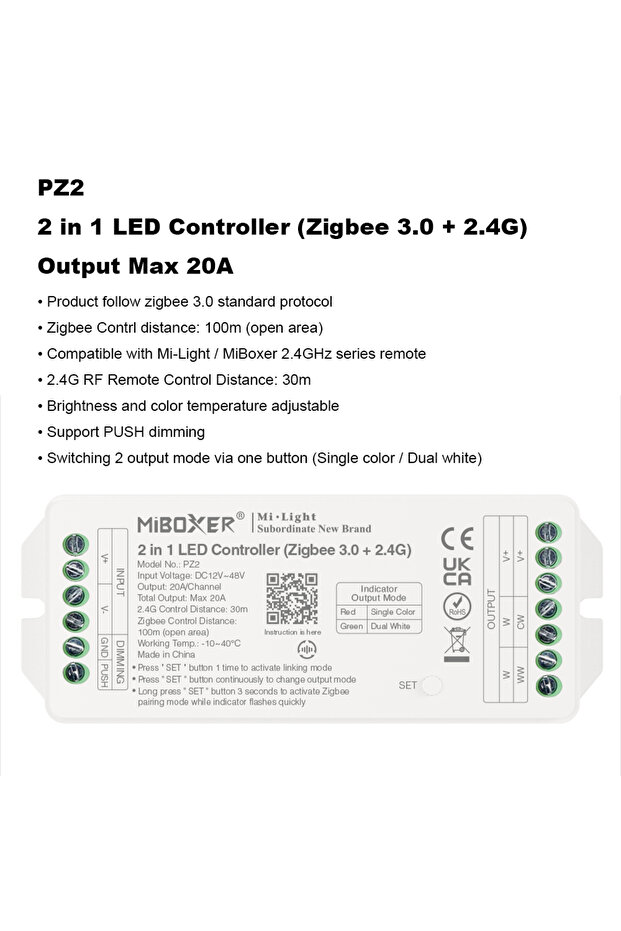 PZ2 2in1 Miboxer DC12~48V PZ2 2IN1 PZ5 5IN1 Zigbee3.0 +2.4G RF LED Controller Max 20A For Single/Du
